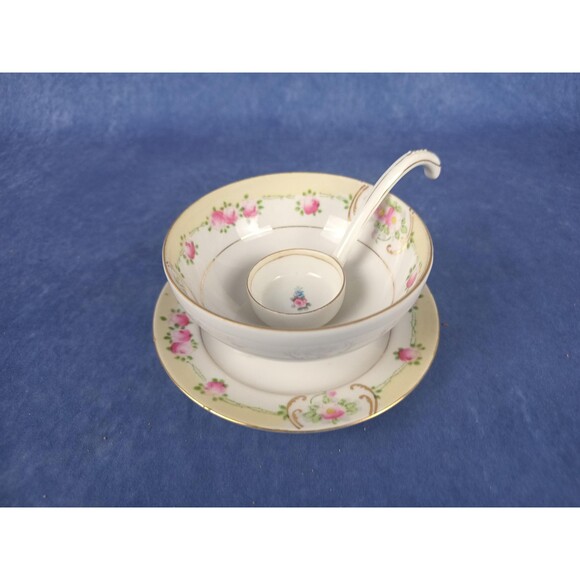 Noritake Hand Painted Soup Set Sauce Bowl Condiment Bowl With Ladle And Saucer - Picture 2 of 10